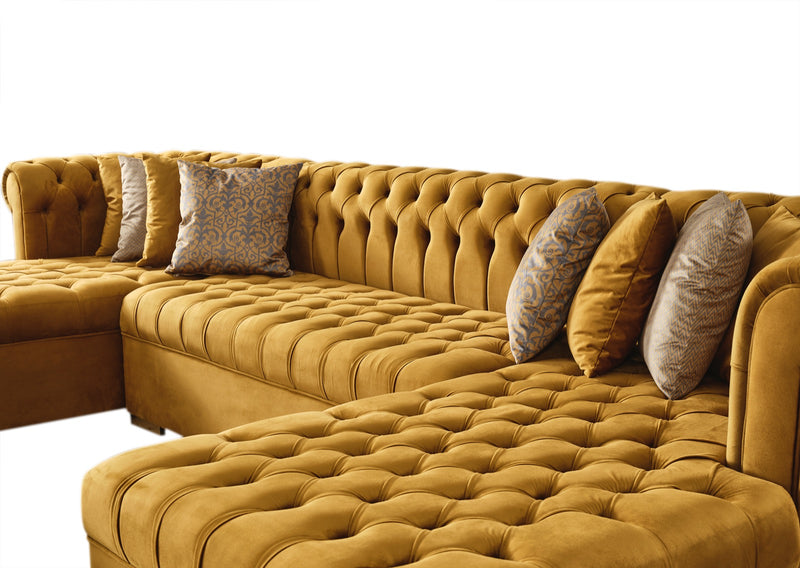 Emma Mustard Velvet Double Chaise Sectional