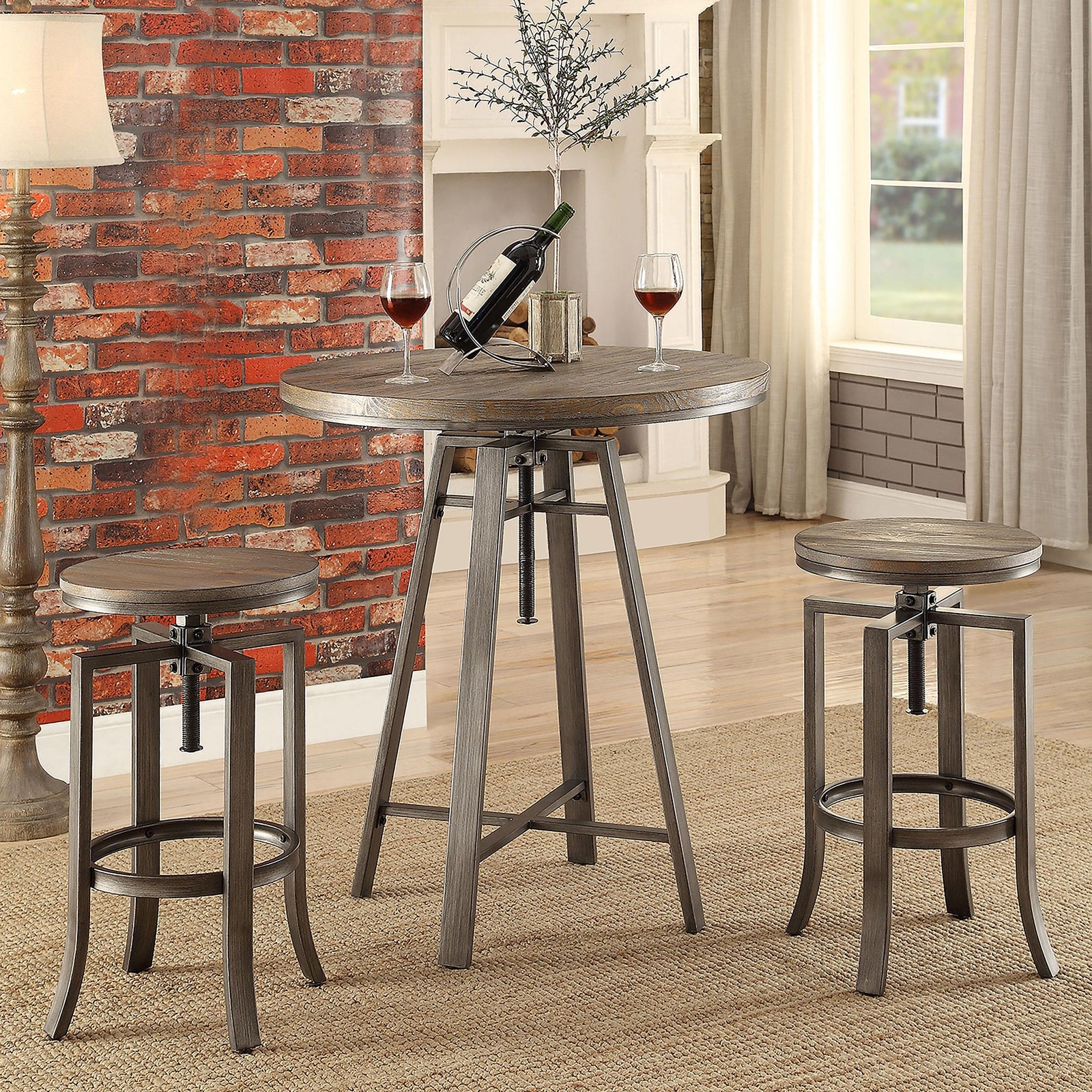 Bartlett 3 Piece Adjustable Bar Table Set Brushed Nutmeg