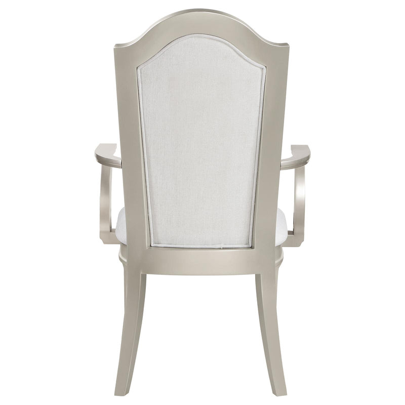 Evangeline Upholstered Dining Arm Chair With Faux Diamond Trim Ivory And Silver Oak (Set of 2)