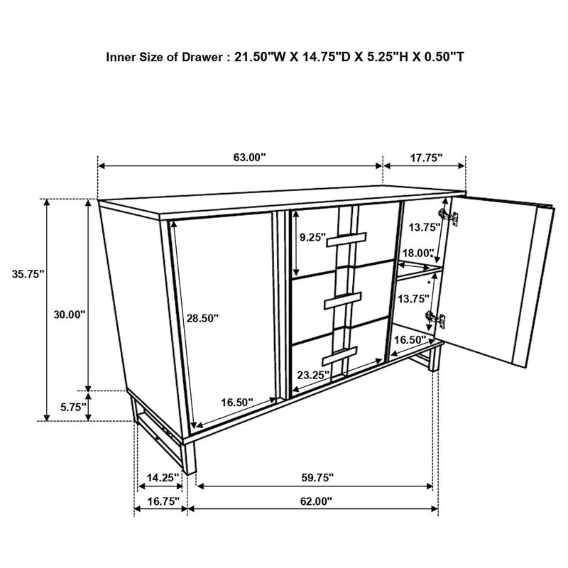 Kelly 3-Drawer Storage Dining Sideboard Server Dark Grey 107965
