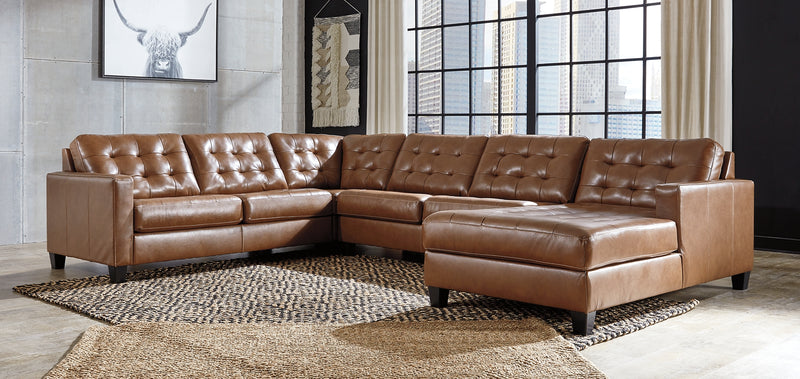 Baskove Auburn Leather 4-Piece Sectional With Chaise 11102S2