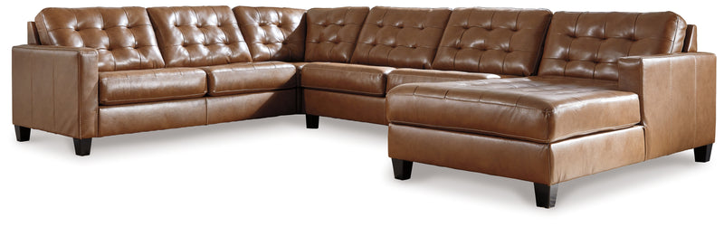 Baskove Auburn Leather 4-Piece Sectional With Chaise 11102S2