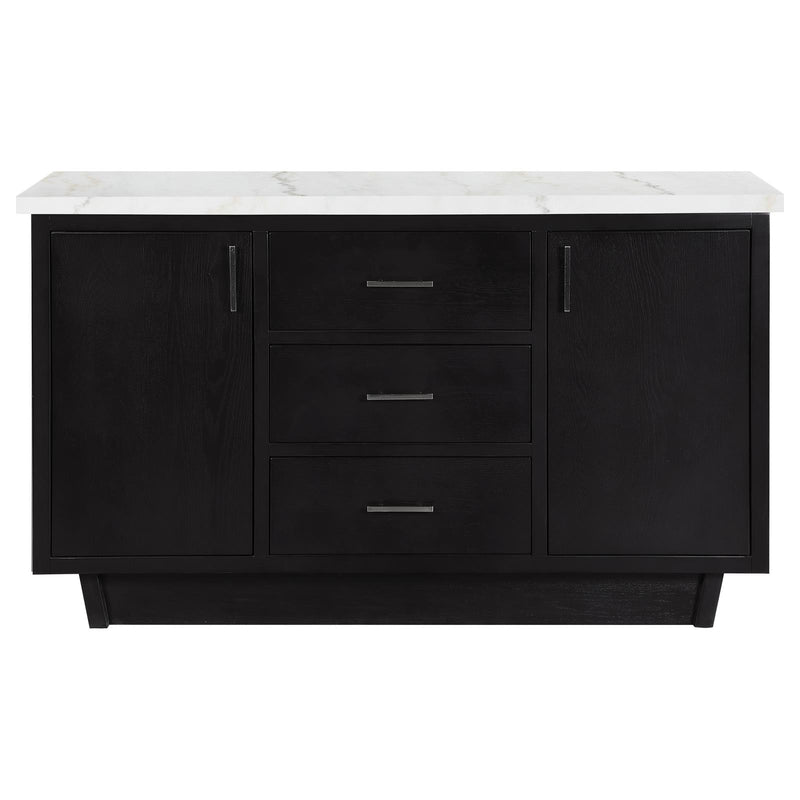 Sherry Sherry 3-Drawer Marble Top Dining Sideboard Server White And Rustic Espresso 115515