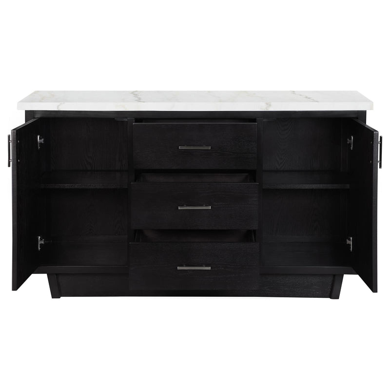 Sherry Sherry 3-Drawer Marble Top Dining Sideboard Server White And Rustic Espresso 115515