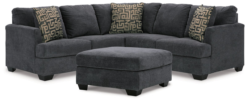 Ambrielle Gunmetal 2-Piece Sectional With Ottoman