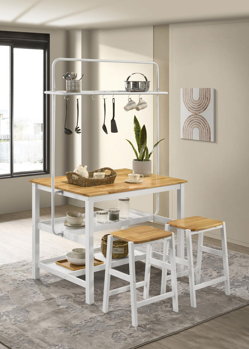 Hollis Kitchen Island Counter Height Table With Pot Rack Brown And White 122246