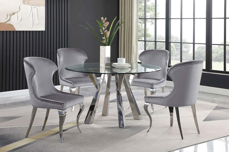 Alaia Round Glass Top Dining Table Clear And Chrome 190710