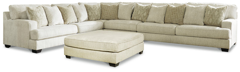 Rawcliffe Parchment 4-Piece Sectional With Ottoman