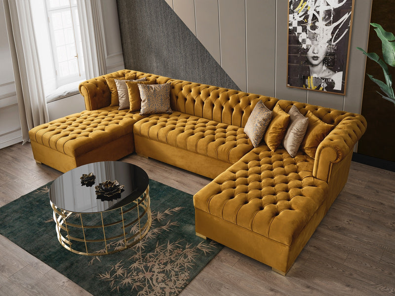 Emma Mustard Velvet Double Chaise Sectional