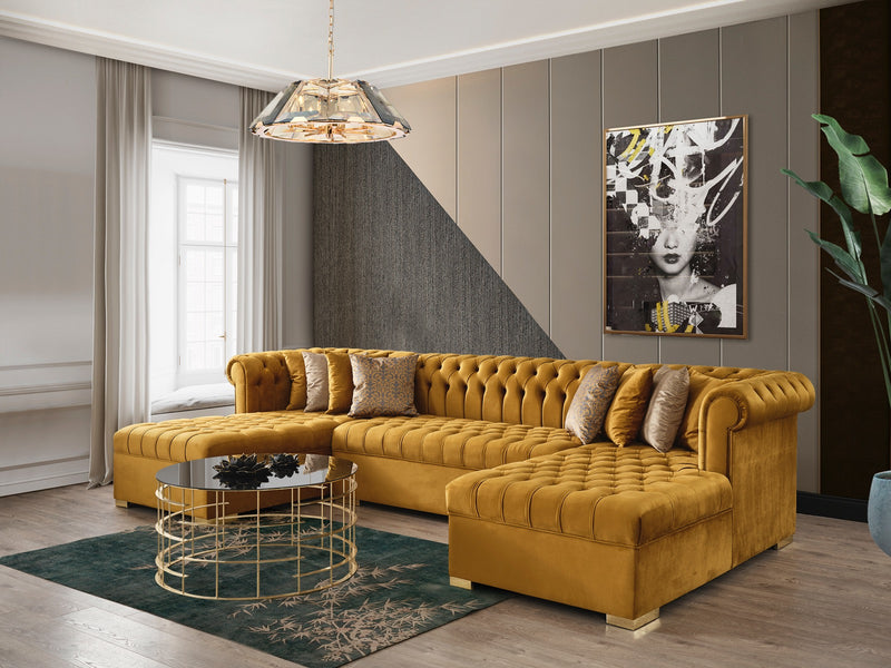 Emma Mustard Velvet Double Chaise Sectional