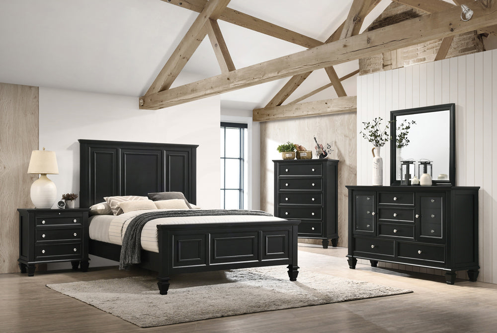 Sandy Beach Black High Headboard Panel Bedroom Set