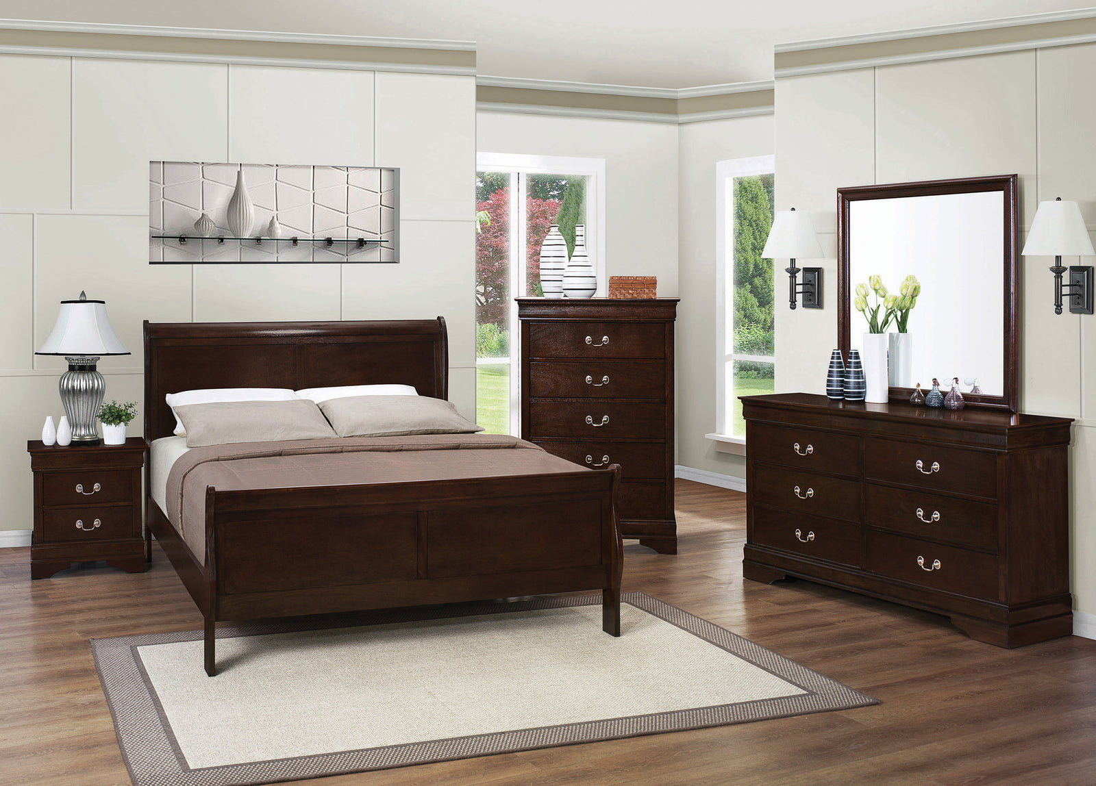 Louis Philippe Cappuccino Panel Sleigh Bedroom Set