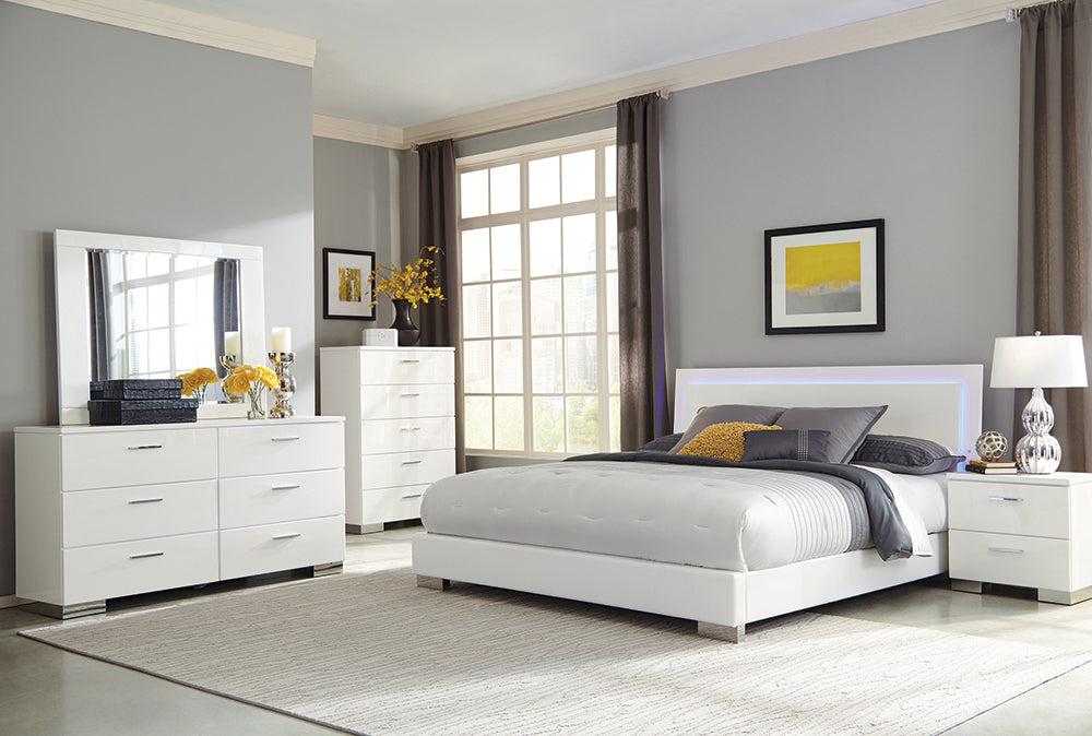 Felicity Glossy White Led Lighting Panel Bedroom Set