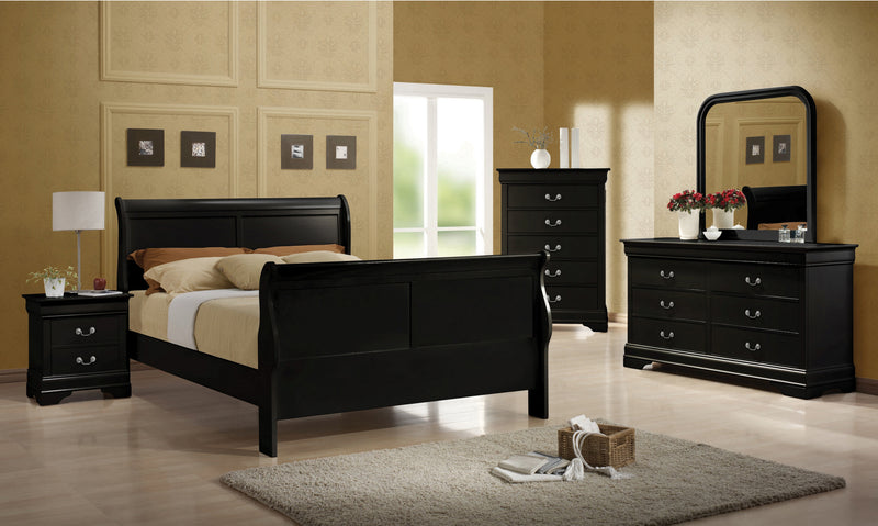 Louis Philippe Black Sleigh Panel Bedroom Set