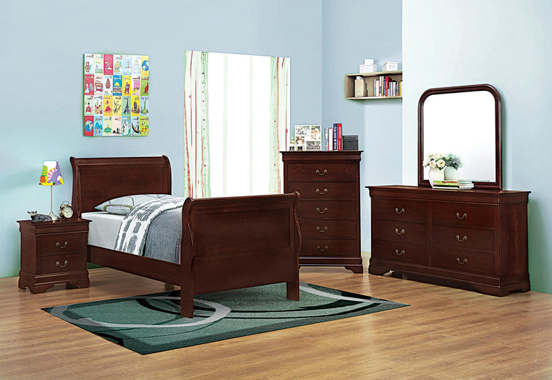 Louis Philippe Red Brown Sleigh Panel Bedroom Set