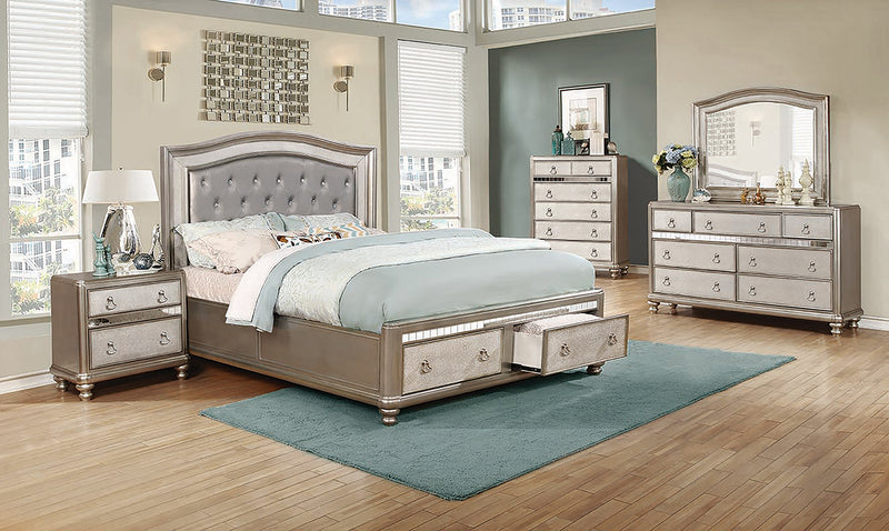 Bling Game Metallic Platinum Upholstered Storage Bedroom Set