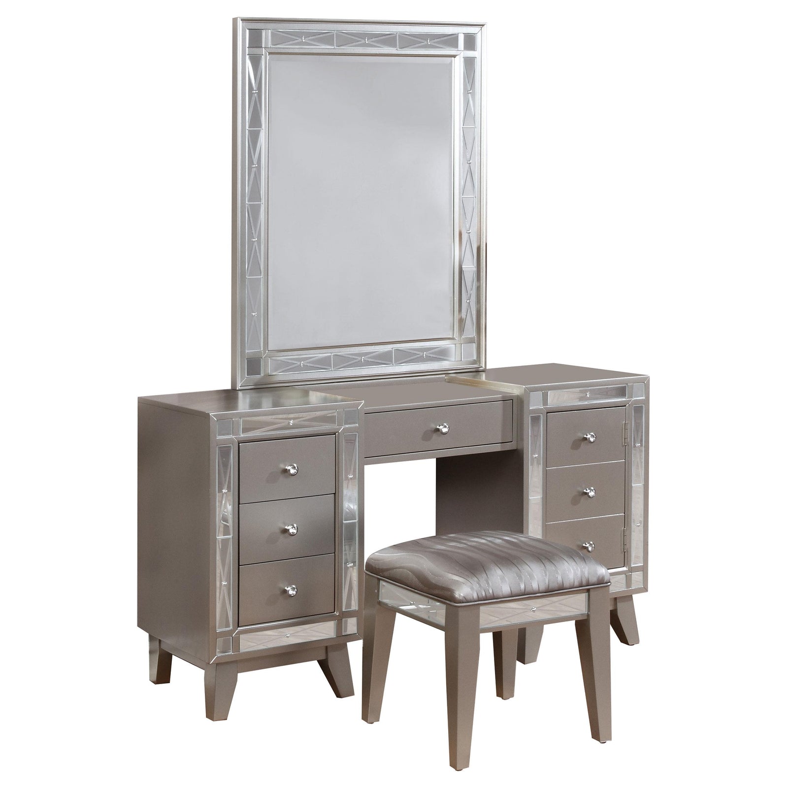 Leighton Vanity Table Set With Stool Metallic Mercury