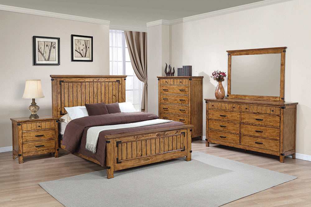 Brenner Rustic Honey Panel Bedroom Set