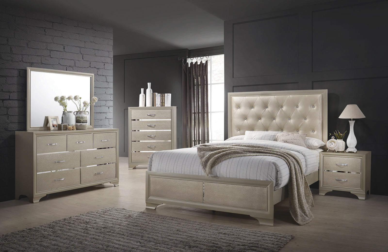 Beaumont Champagne Upholstered Bedroom Set