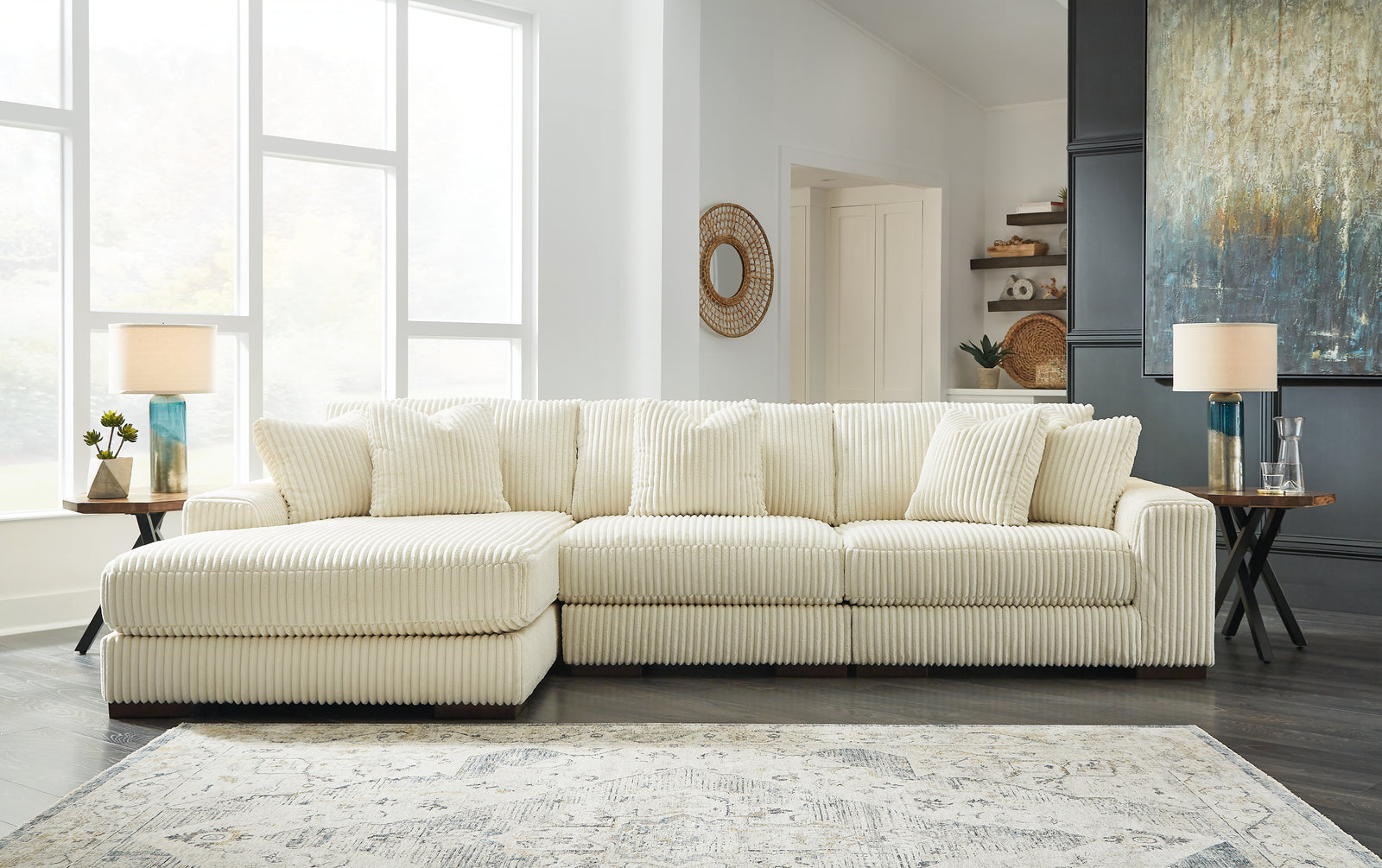 Lindyn Ivory 3-Piece Sectional With Chaise