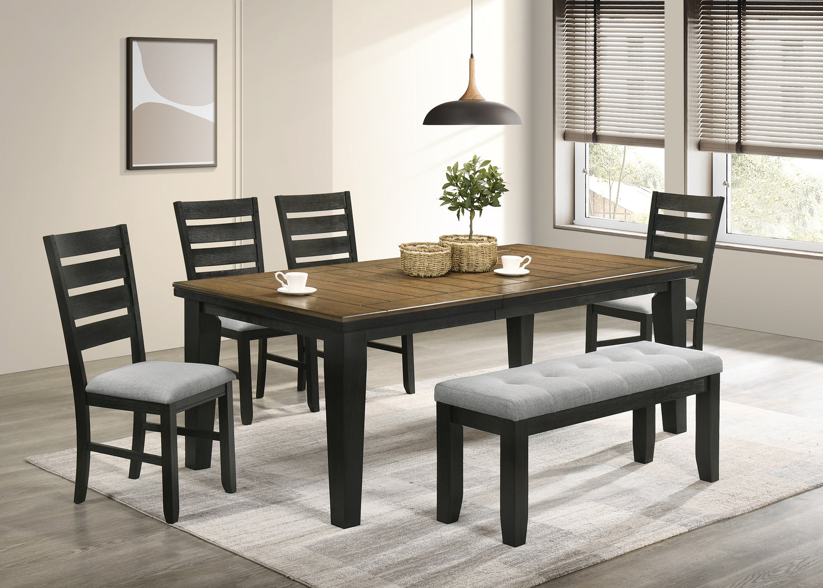 Bardstown Wheat Charcoal Modern Solid Wood Fabric Upholstered Tufted Dining Room Set