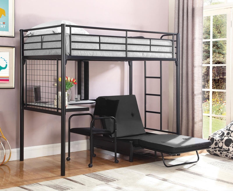 Jenner Workstation Loft Bed Twin Futon And Pad Black