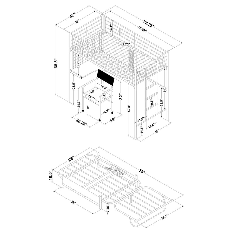 Jenner Workstation Loft Bed Twin Futon And Pad Black