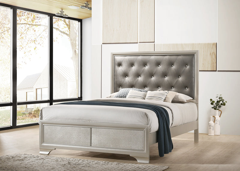 Salford Metallic Sterling And Charcoal Grey Panel Bedroom Set