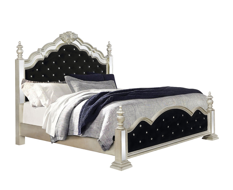 Heidi Metallic Platinum Upholstered Poster Bedroom Set