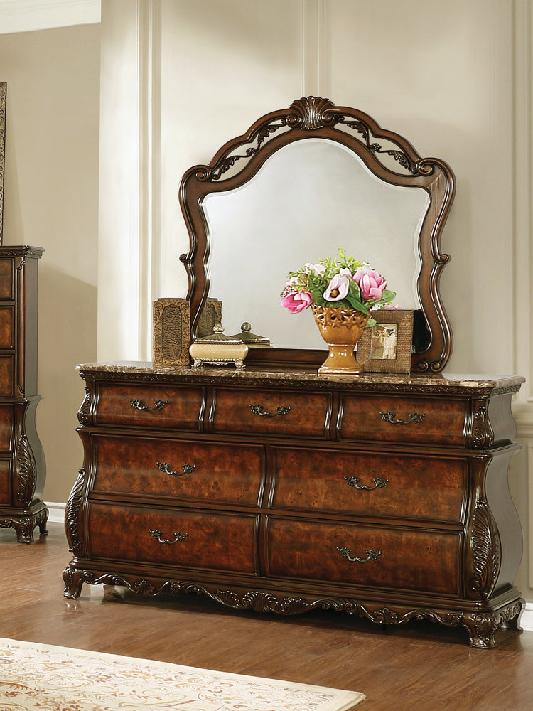 Exeter Dark Burl Tufted Upholstered Sleigh Bedroom Set