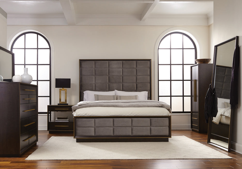 Durango Smoked Peppercorn And Grey Upholstered Bedroom Set