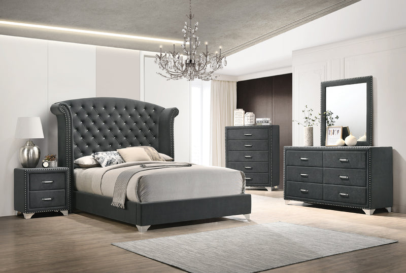 Melody Grey Wingback Upholstered Bedroom Set