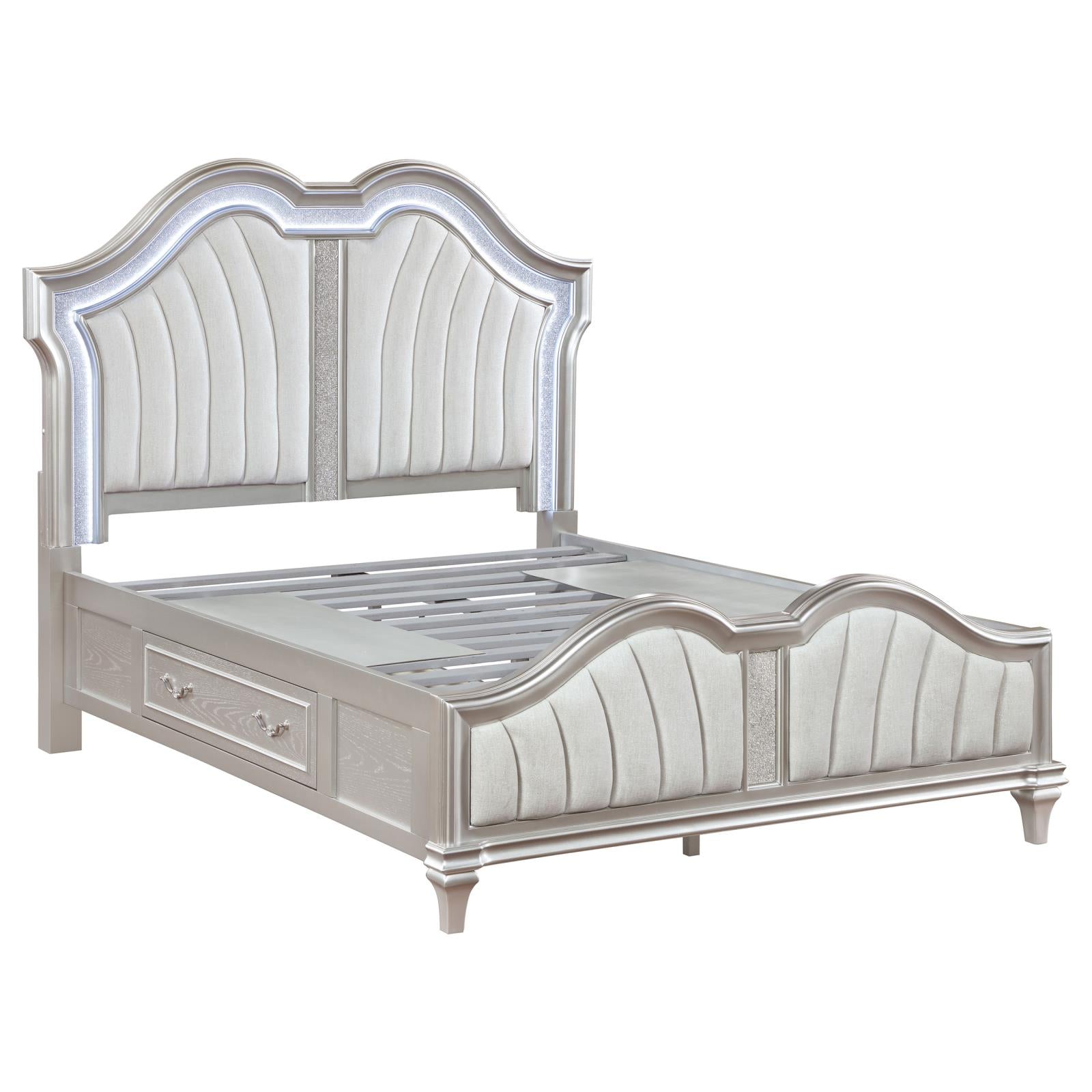 Evangeline Evangeline Eastern King Storage Bed With LED Headboard Silver Oak And Ivory 223390Ke