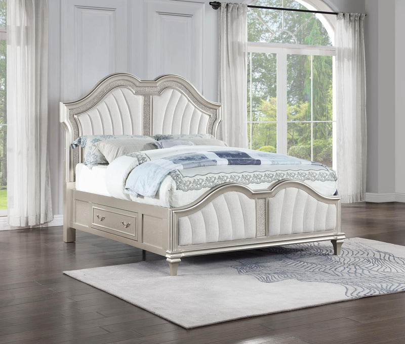 Evangeline Queen Storage Bed With Led Headboard Silver Oak And Ivory