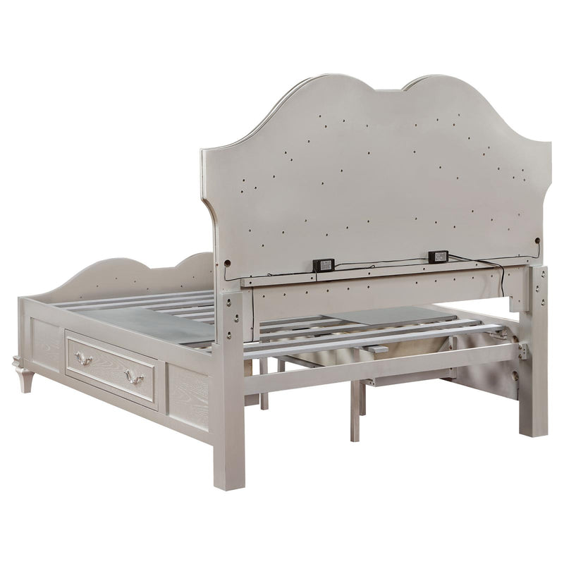 Evangeline Queen Storage Bed With Led Headboard Silver Oak And Ivory