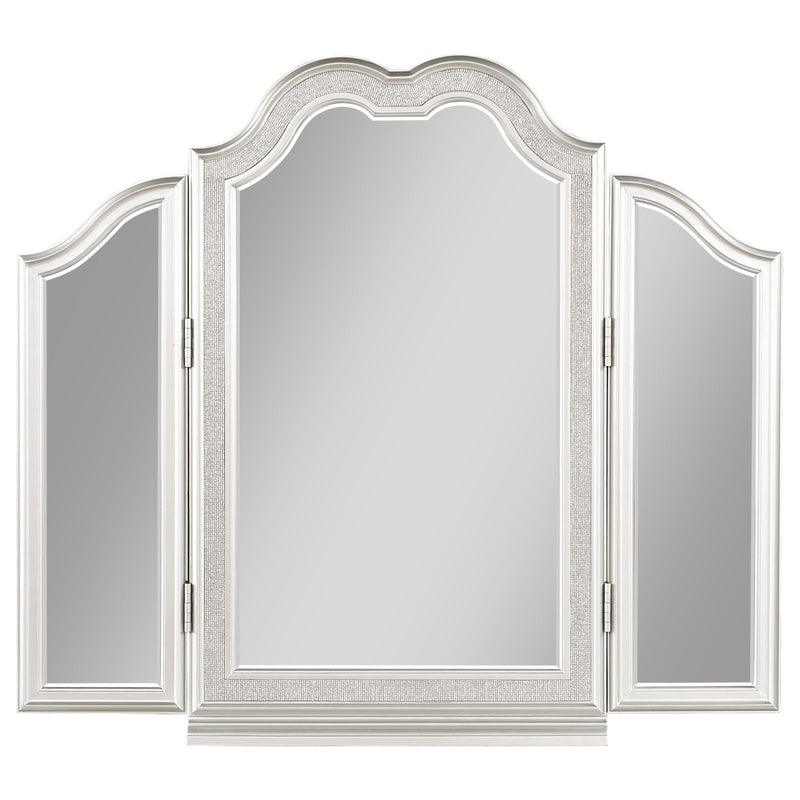 Evangeline 3 Piece Vanity Table Set With Tri fold Mirror And Stool Silver Oak