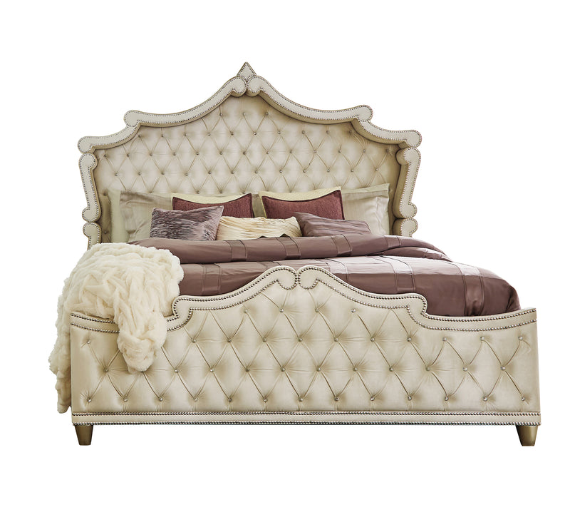 Antonella Ivory And Camel Upholstered Tufted Bedroom Set