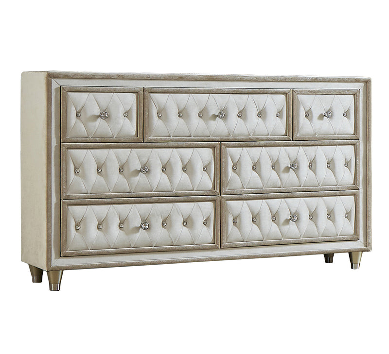 Antonella Ivory And Camel Upholstered Tufted Bedroom Set