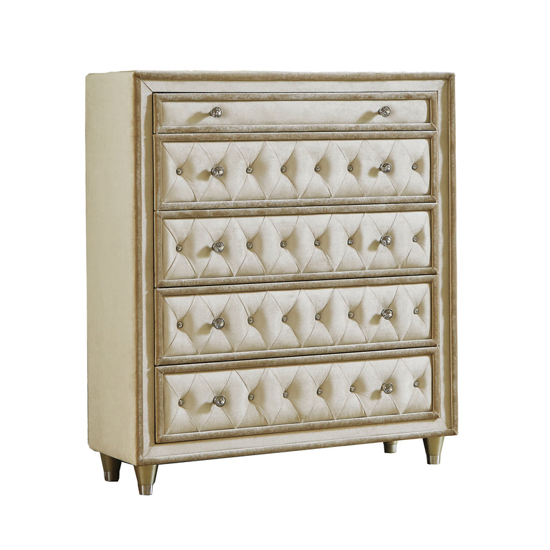 Antonella Ivory And Camel Upholstered Tufted Bedroom Set