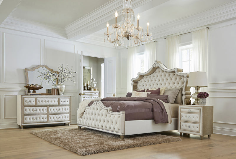 Antonella Ivory And Camel Upholstered Tufted Bedroom Set