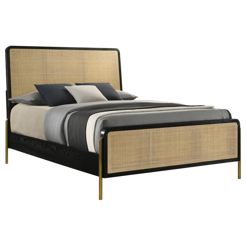 Arini Arini Eastern King Bed With Woven Rattan Headboard Black And Natural 224330Ke