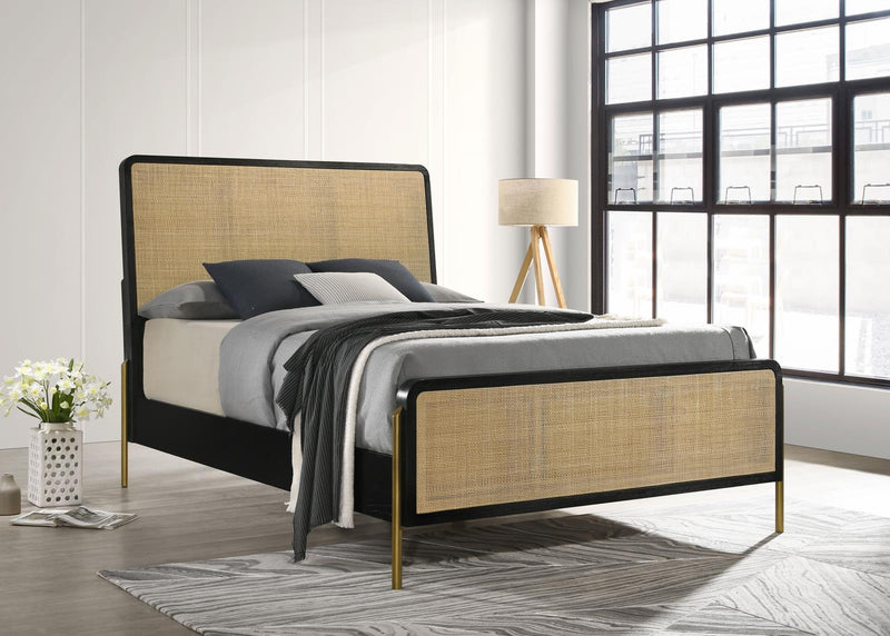 Arini Arini Queen Bed With Woven Rattan Headboard Black And Natural 224330Q