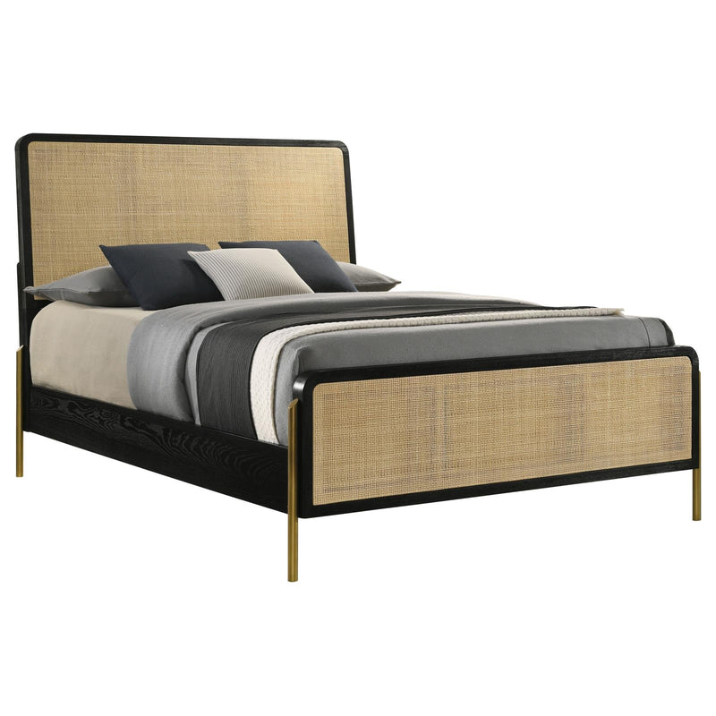 Arini Arini Queen Bed With Woven Rattan Headboard Black And Natural 224330Q