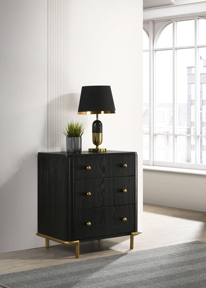 Arini Arini 3-Drawer Nightstand Bedside Table With Usb Outlet Black 224332