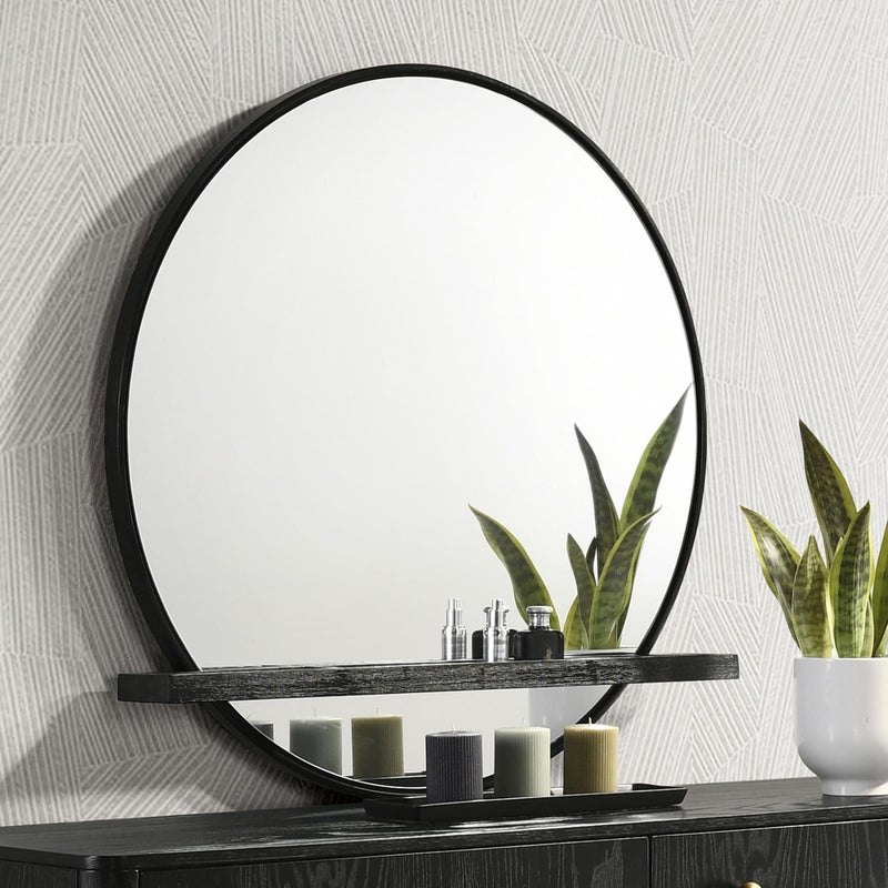 Arini Arini Round Dresser Mirror With Shelf Black 224334