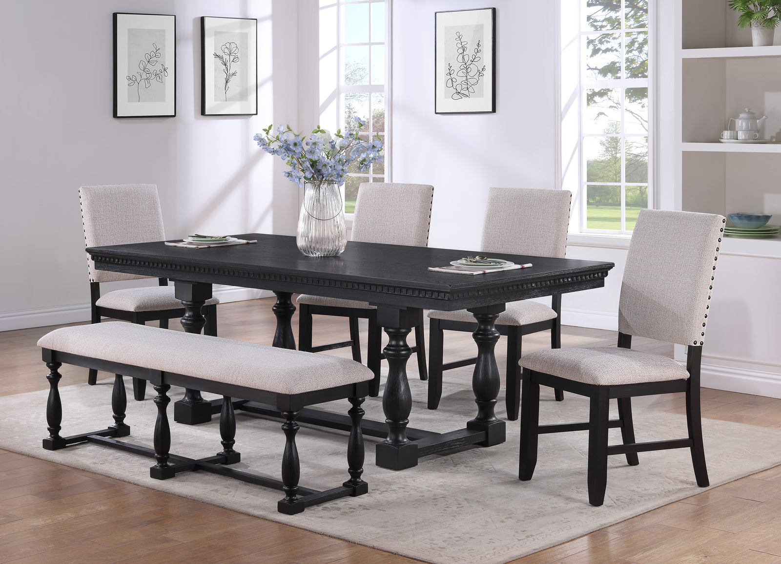 Regent Charcoal/Gray Modern Solid Wood Fabric Upholstered Dining Room Set
