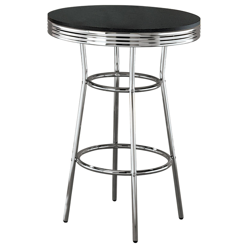 Retro Chrome 3 Piece Round 1950s Bistro Pub Bar Table Set Black