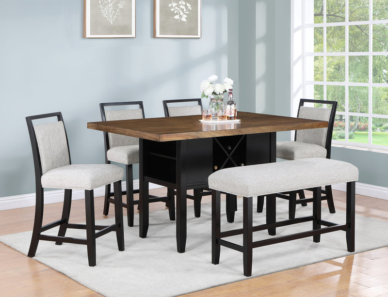 Dary Brown/White Solid Wood And Veneers Fabric Upholstered Counter Height Dining Room Set
