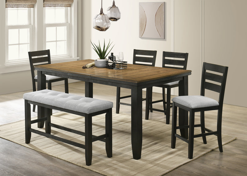 Bardstown Wheat Charcoal Modern Solid Wood Fabric Tufted Counter Height Dining Room Set
