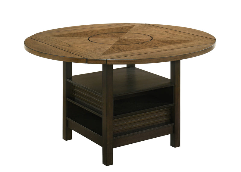 Oakly Brown Modern Solid Wood And Veneers Round Counter Height Dining Room Set